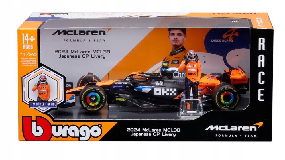 BBURAGO MODEL 1:24 BOLID F1 MCLAREN MCL38 FIGURKA NORRIS GP JAPONII 2024 18