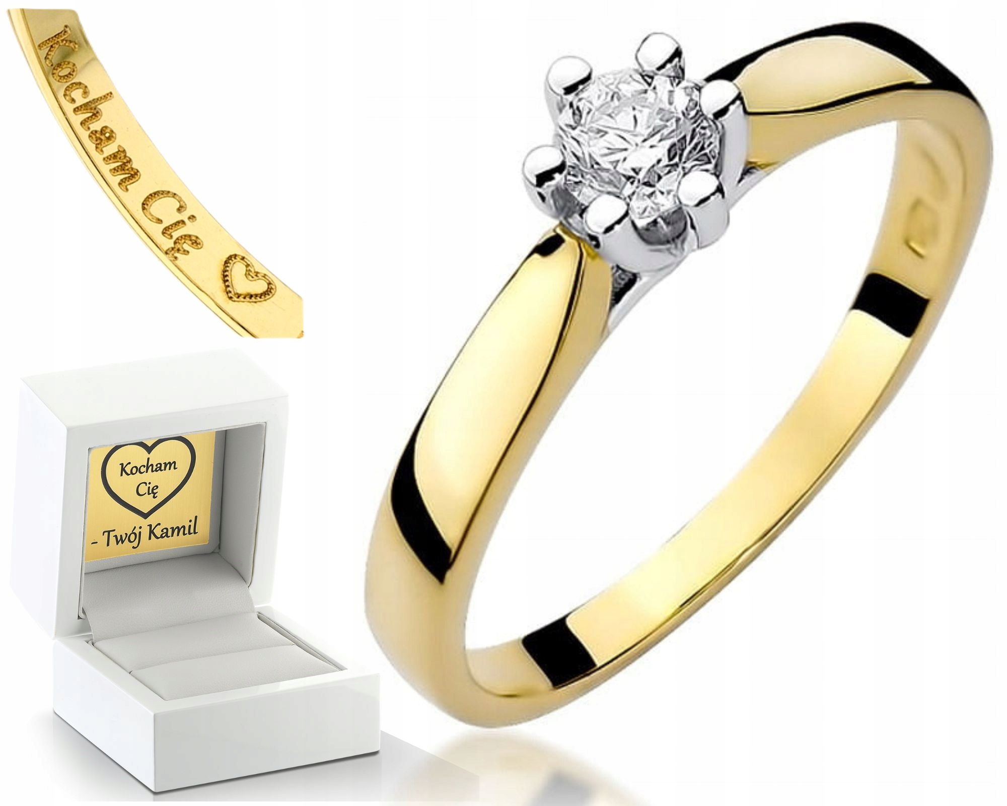 Zásnubní Prstýnek Diamant Žluté Zlato Gravírování Bonus 585 Dárek