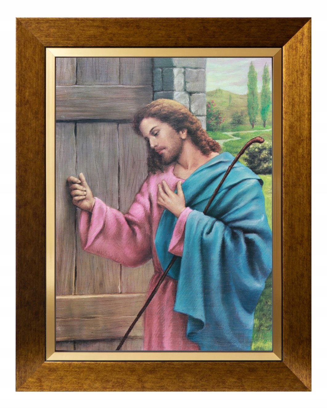 Ježíš Klepající Na Dveře Sakrální Obraz Zlaté Plátno, Ozdobný Rám 30X40
