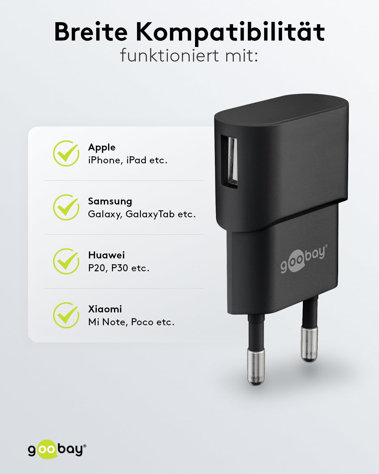 GOOBAY Adapter USB Do Gniazdka 1A 5W Czarny Do Smartfonów — miniatura 7