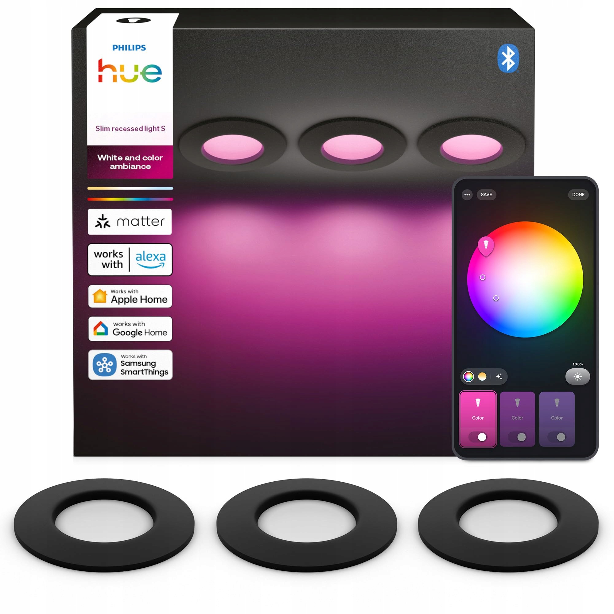 Philips Hue Slim Downlight, Led svietidlo, 1000 lm, čierna, Smart Lighting