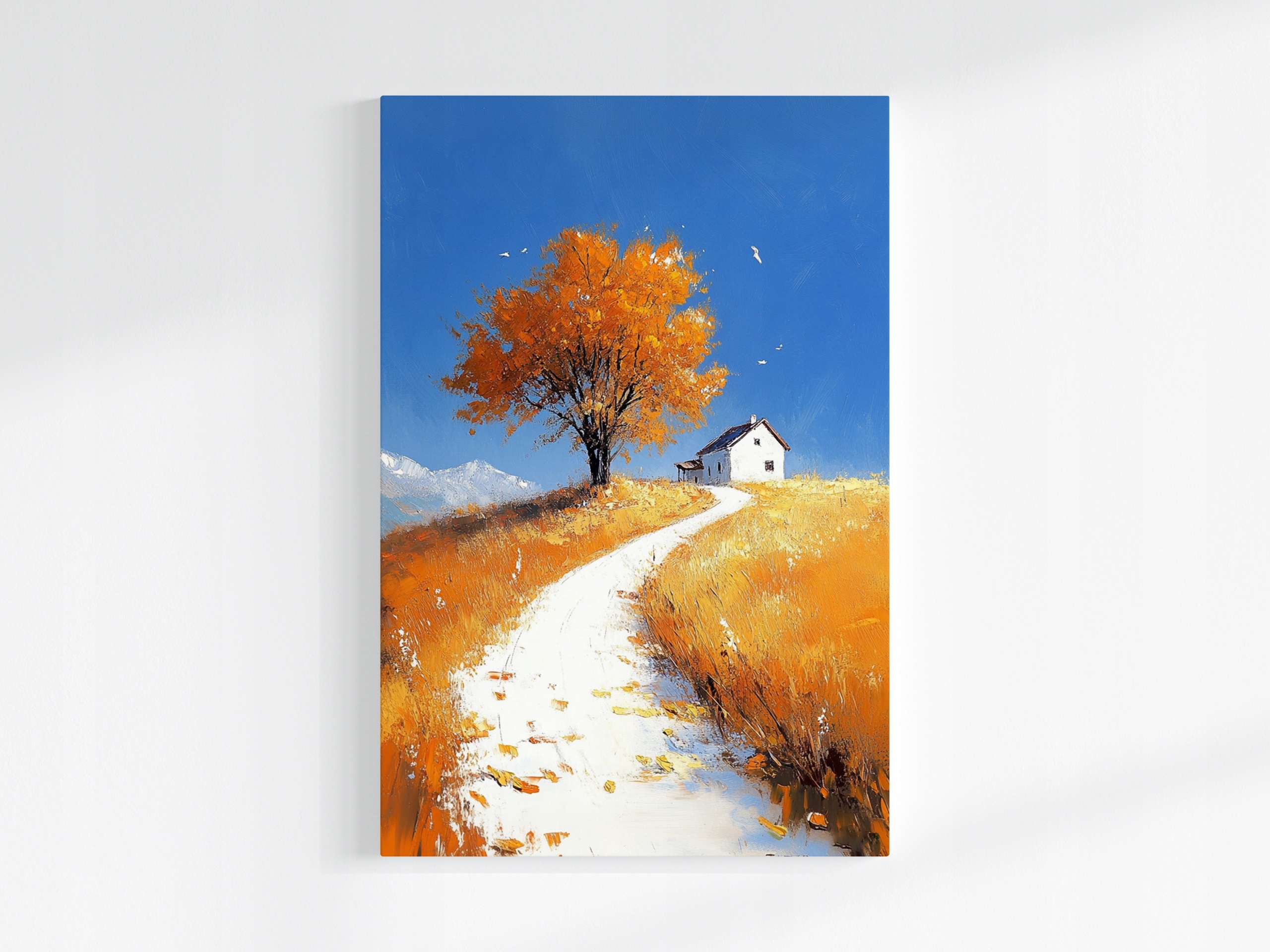 Obraz Na Plátně Canvas Krajina Podzim Pole Cesta Vesnice Strom Dům 80x120