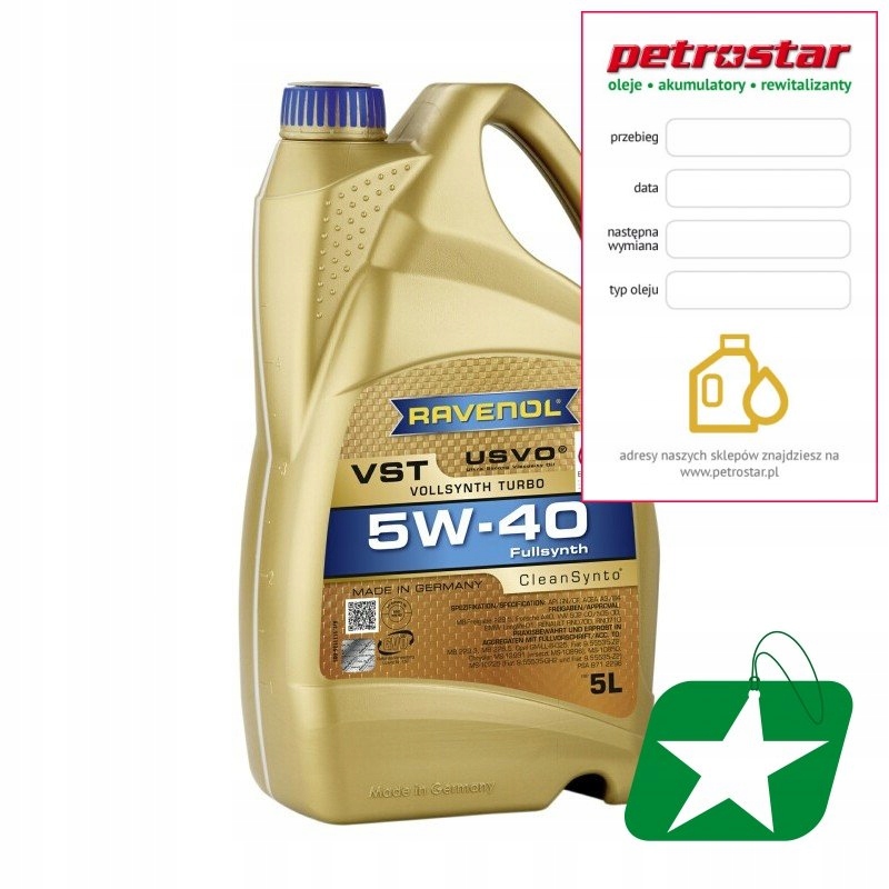 RAVENOL TURBO VST USVO SAE 5W40 5L 1111136-005-01-999 za 251,70 zł z ...