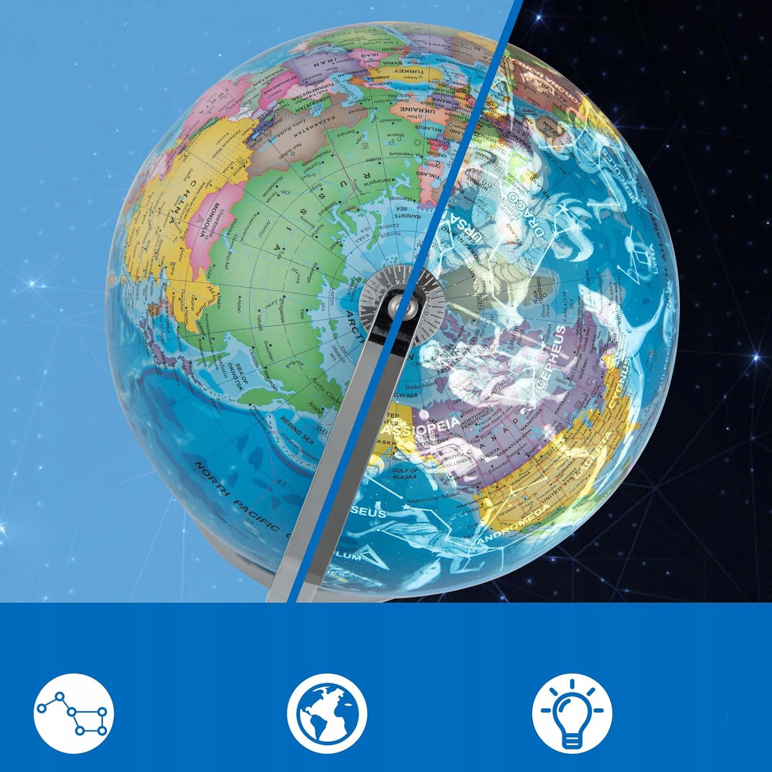 PODŚWIETLANY GLOBUS Z KONSTELACJAMI 9,5 CALA Marka bez marki