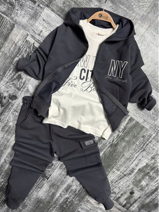 Dres chłopięcy komplet 3 cz. bluza t-shirt spodnie szary r. 11-12 l. 152