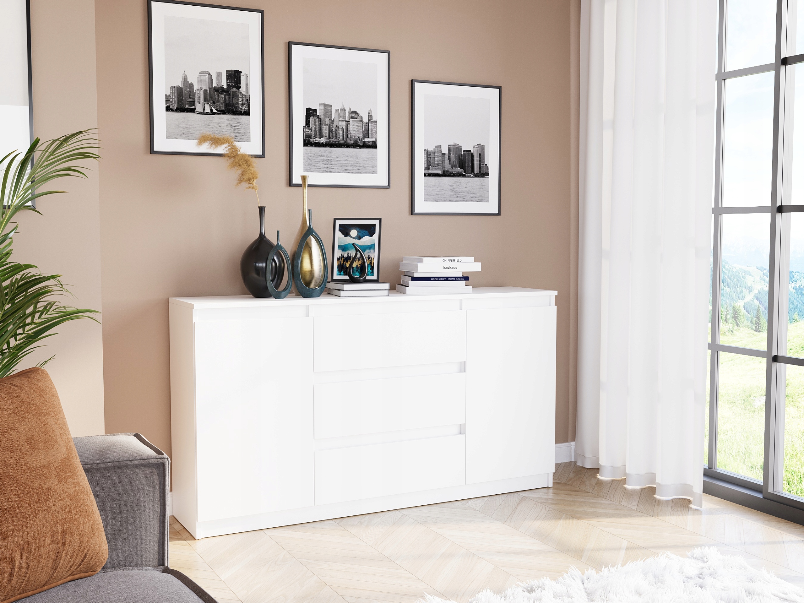 KOMODA 140 SZAFKA 3 SZUFLADY 2 PÓŁKI BIAŁA R-140-S3