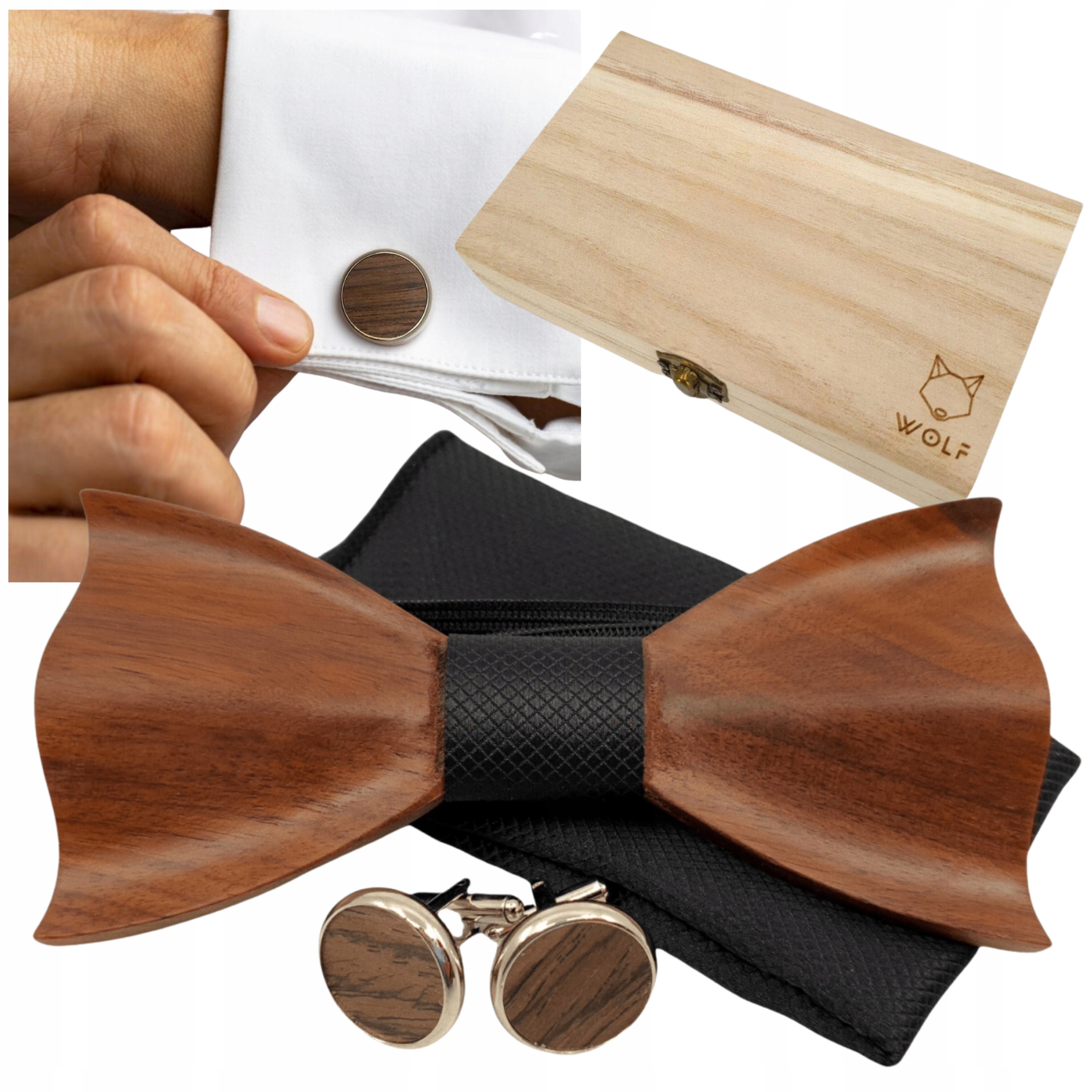 Muška Sponky na manžetu Luxusní dřevěná dárková sada s ořechy