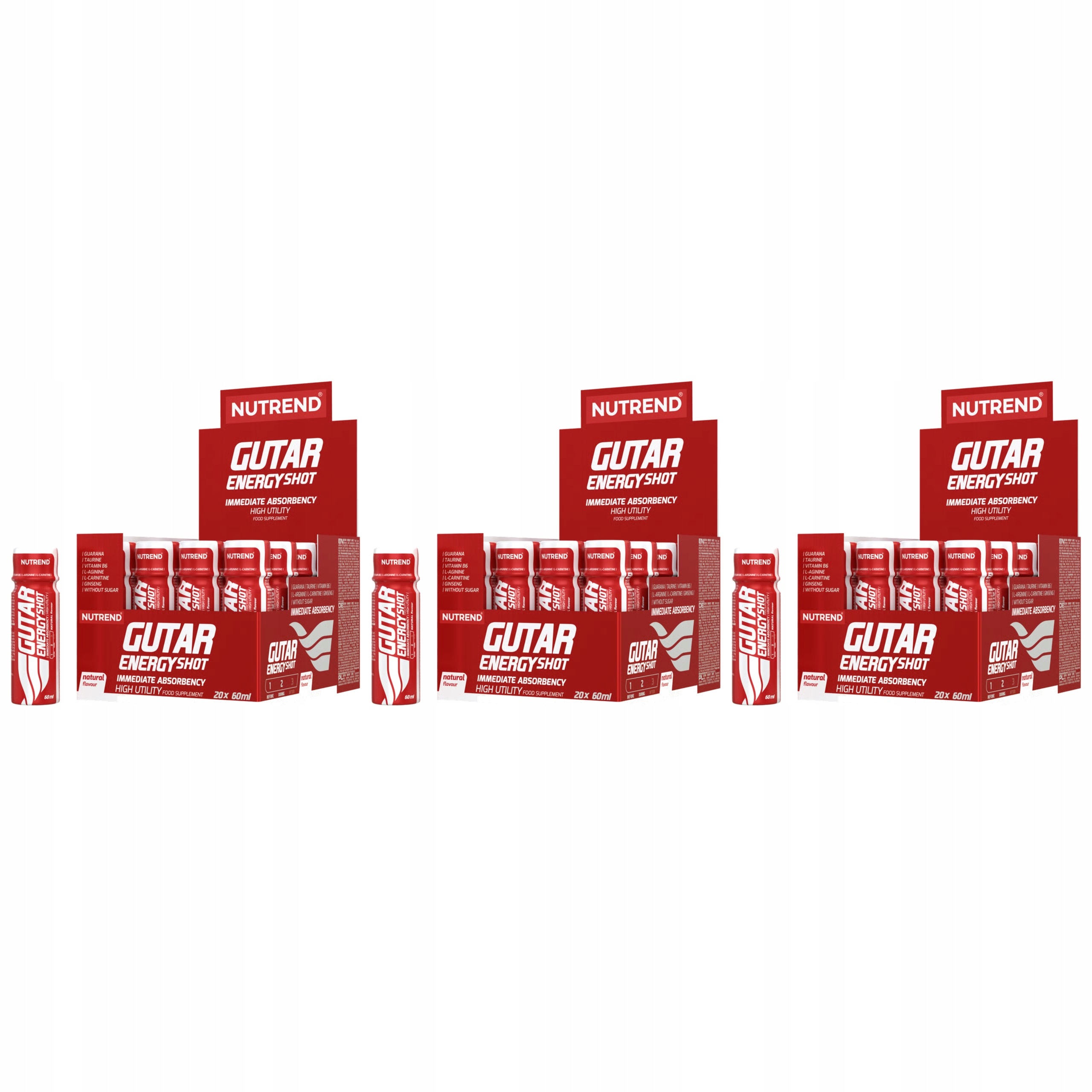 3x Energy Shot Gutar Kofein Taurin L-karnitin 20x60 ml Nutrend
