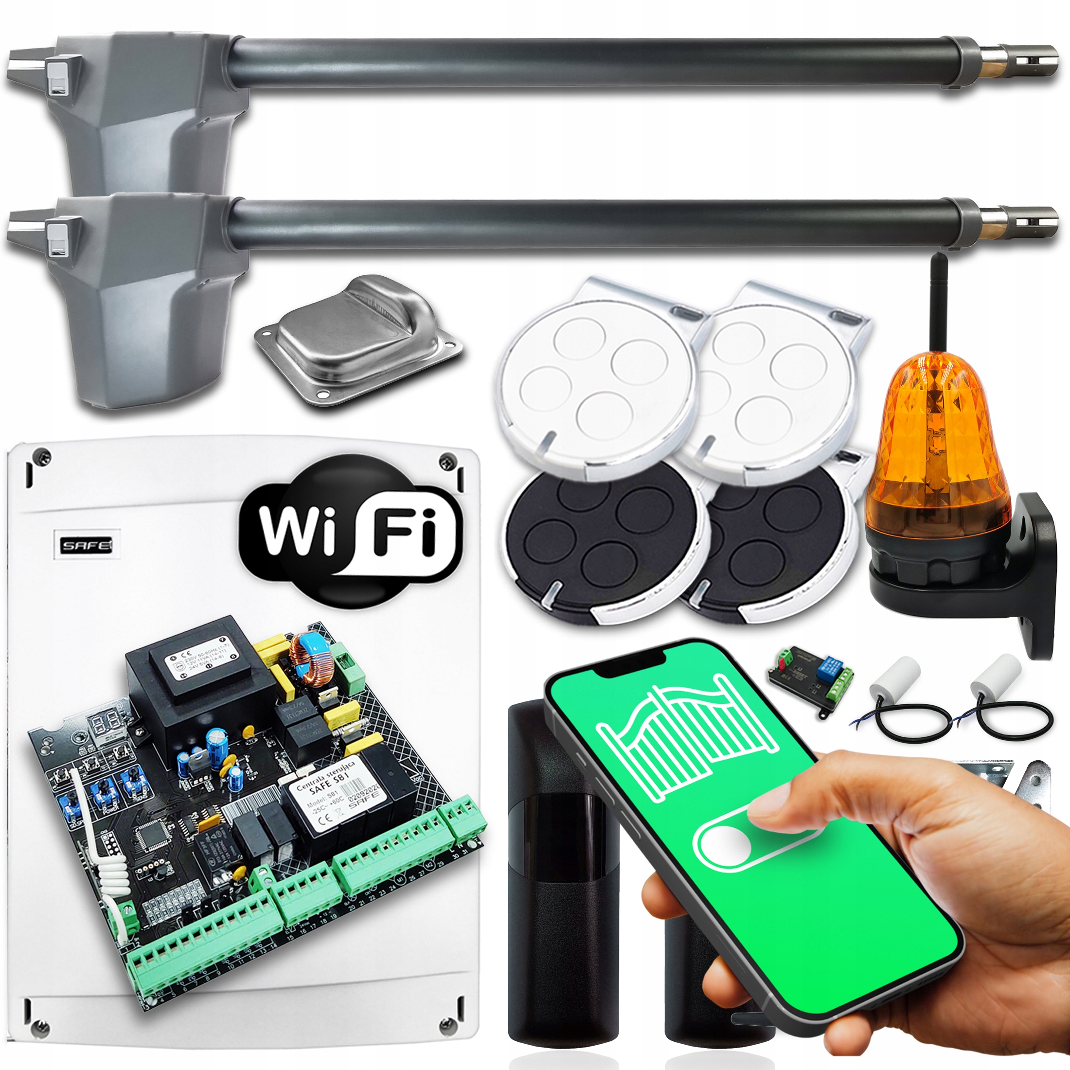 NAPĘD do bramy DWUSKRZYDŁOWEJ 8,6m WIFI LAMPA 4xPILOT AUTOMAT DO BRAMY FULL