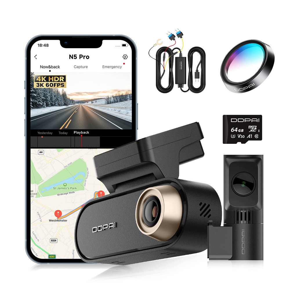Videorekordér Ddpai N5 Pro Kamera 4K Hdr 2K Zadní Hardwire Kit +64GB