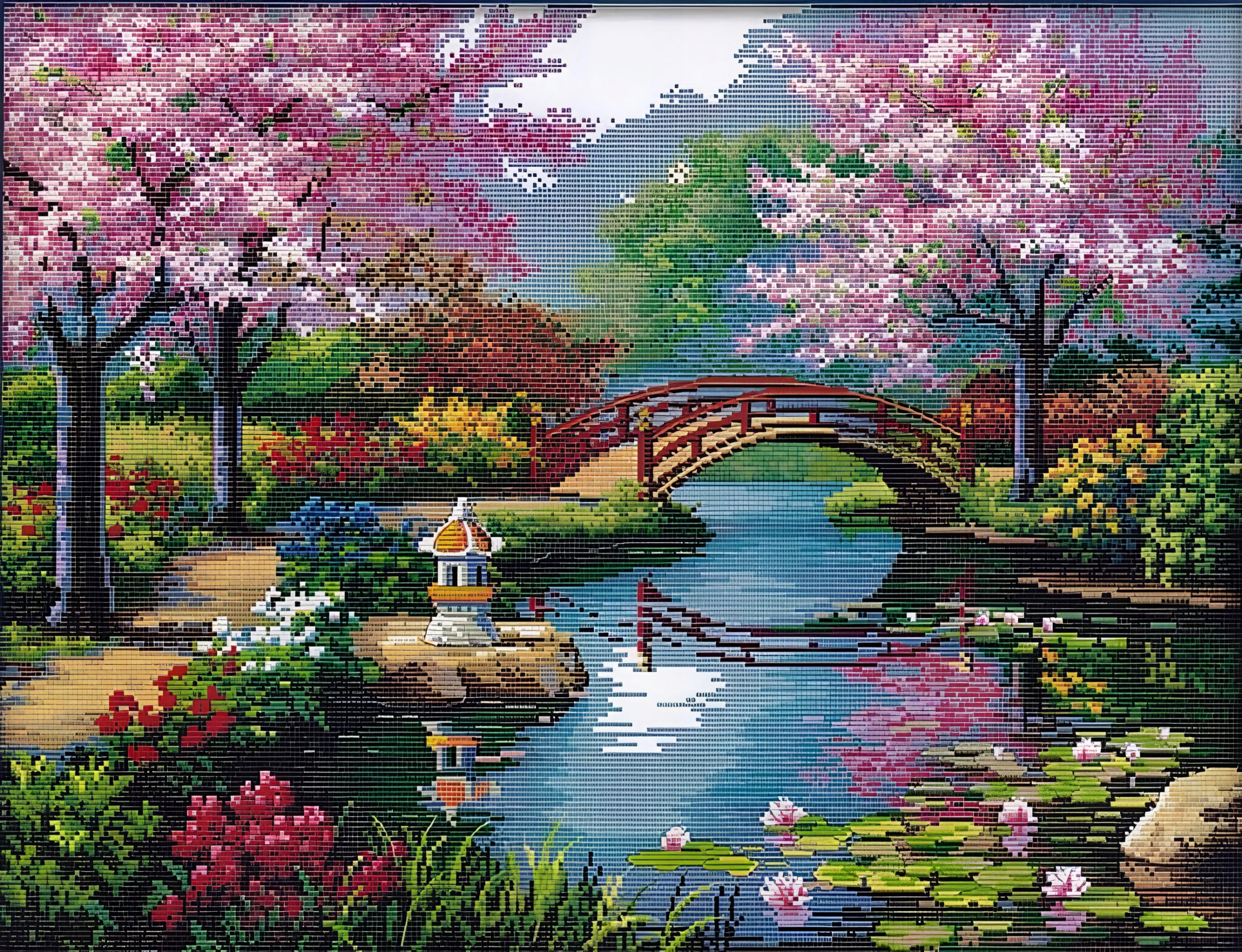 Sada pro křížkovou výšivku Sakura 50x40 cm kompletní sada s nitěmi a jehlami