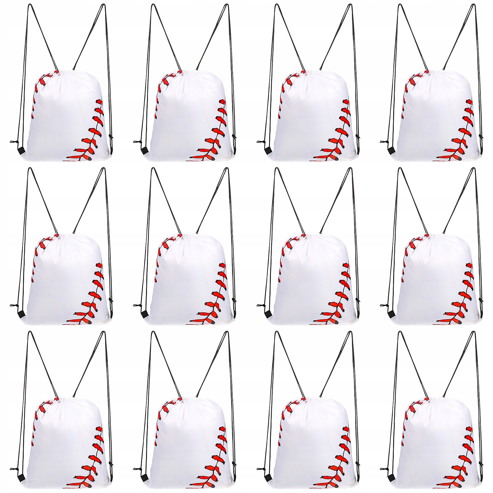 12 Sztuk Białe Wodoodporne Plecaki Sportowe Z Motywem Baseballu