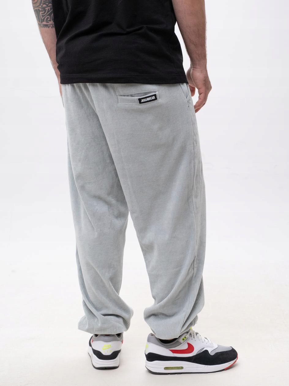 Látkové manšestrové kalhoty Na Gumičce Pánské Pohodlné Šedé Jigga Cord M
