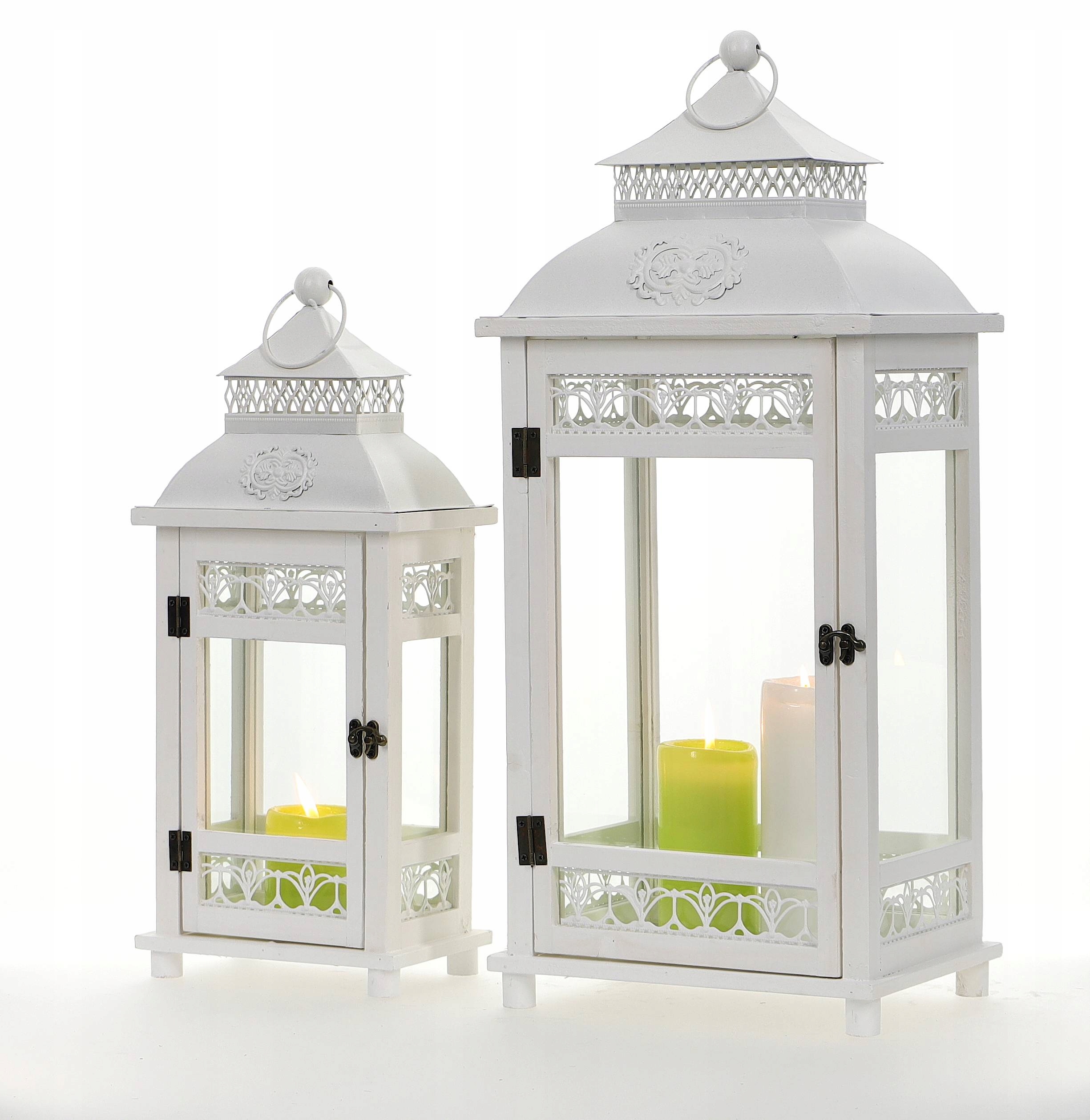 

Drewniane Lampiony Ogrodowe Latarnie Białe Kpl 2w1