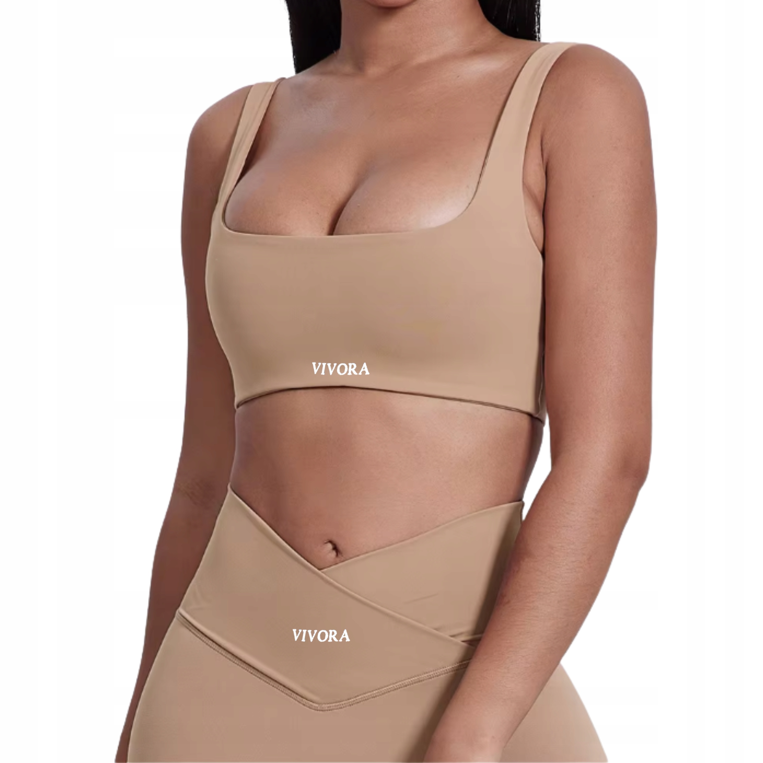 Vivora Hourglass Stanik Damski Sportowy Top Biustonosz Beżowy L