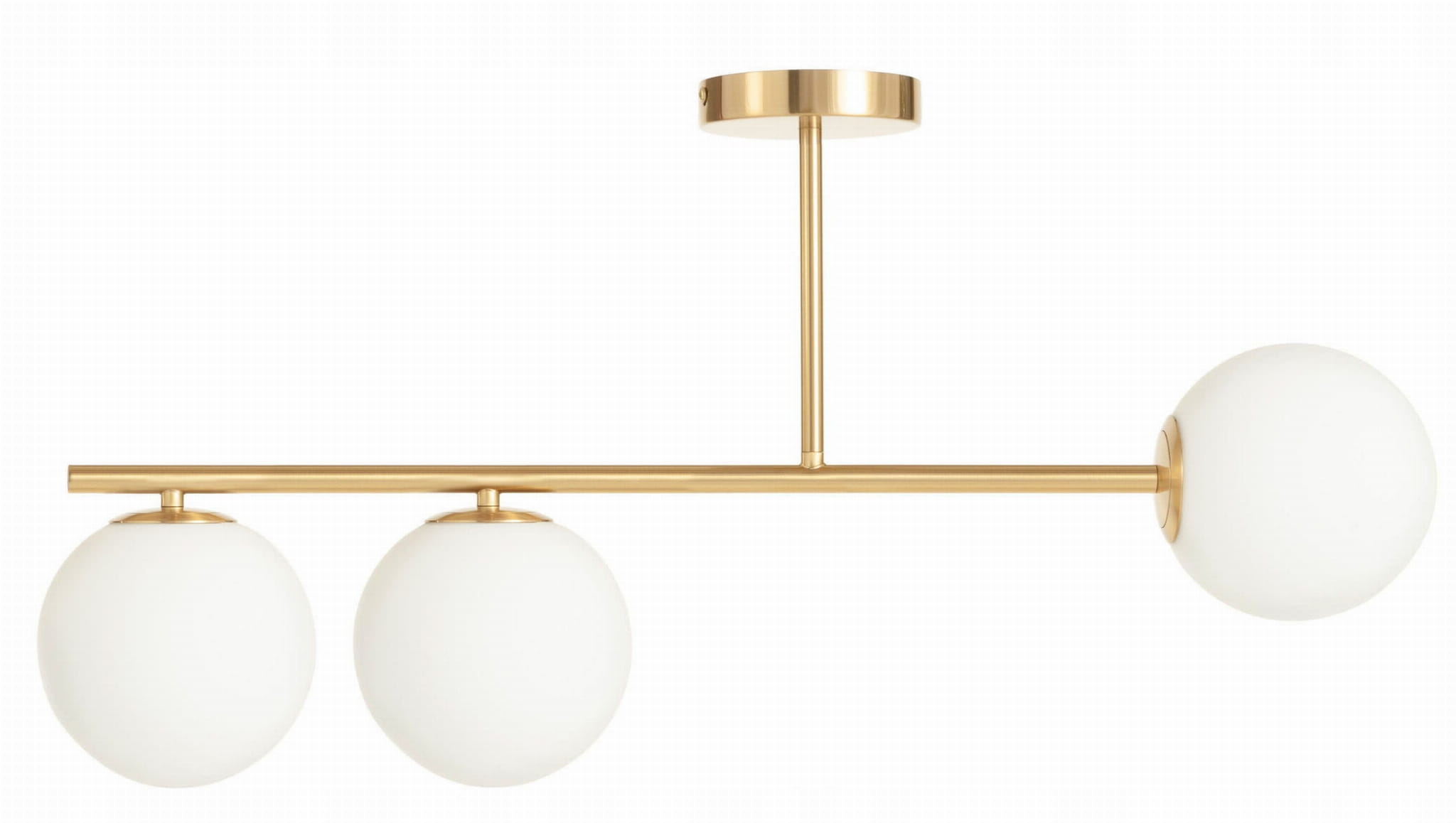 Lampa sufitowa Milano złota potrójna mleczne kule symetryczne