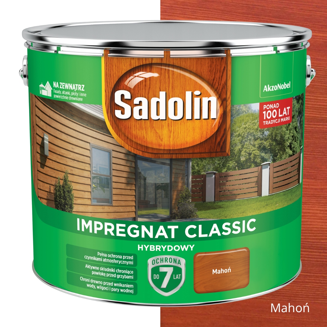 Sadolin Classic Impregnat Hybrydowy Ochronno-dekoracyjny Do Drzewa 9L Mahoń