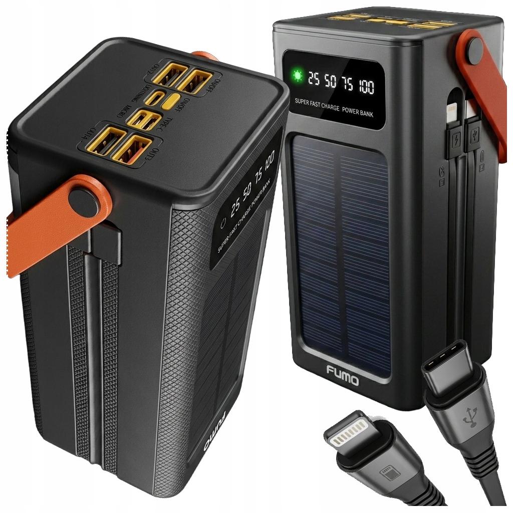 Szybki Powerbank Power Bank solarny 50000mAh 4xUSB Usb-c Turbo Z Latarką
