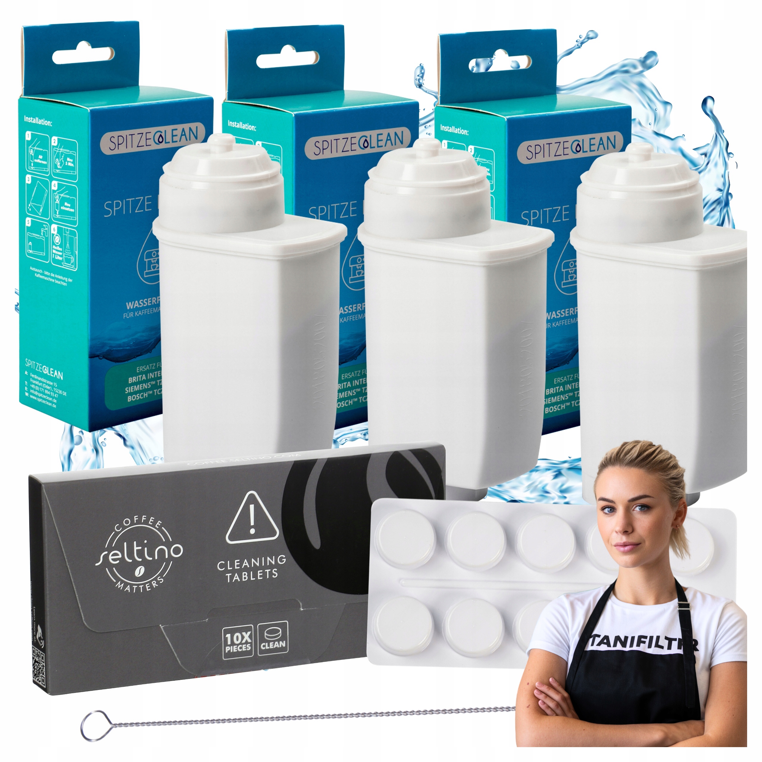 Zestaw 3x Filtr Wody do Siemiens seria Eq Tabletki czyszczące Szczoteczka