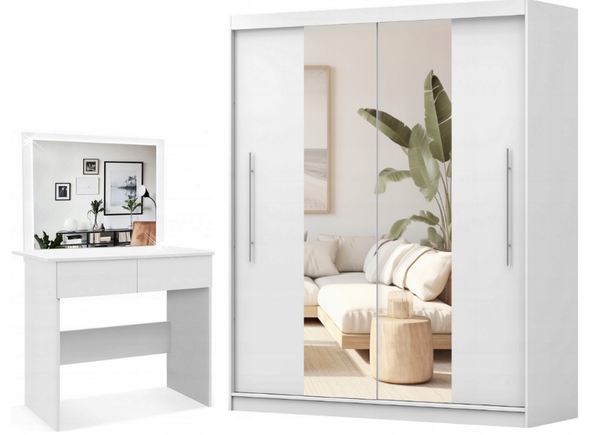 Zestaw Szafa RICO 200 lustro toaletka LED BIAŁY makijaż PRODUCENT