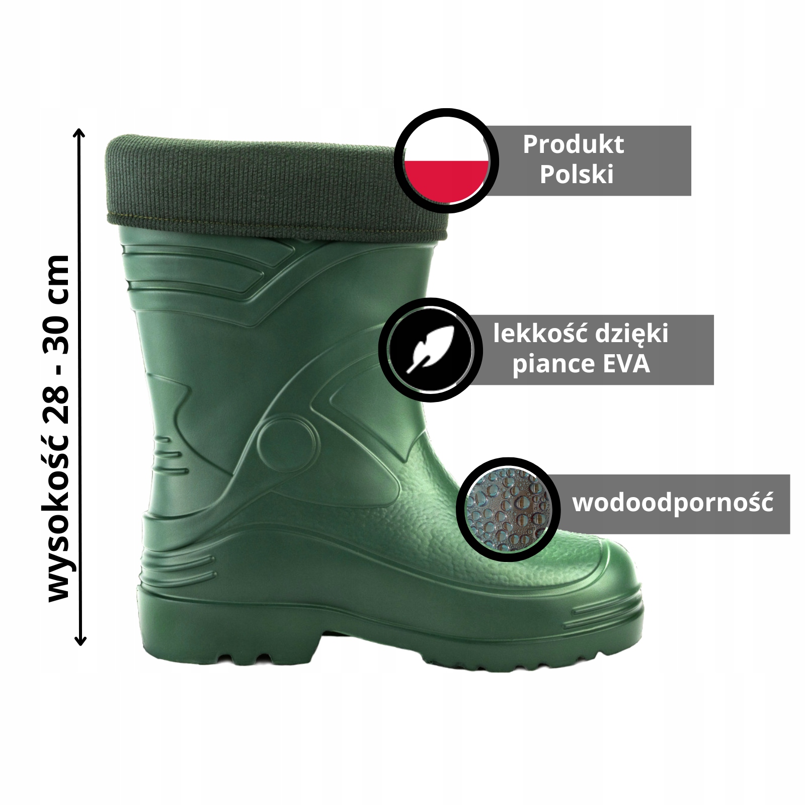 POLSKIE KALOSZE OCIEPLANE LEKKIE Z WYTRZYMAŁEJ PIANKI EVA GUMOWCE r.41 Wysokość do połowy łydki