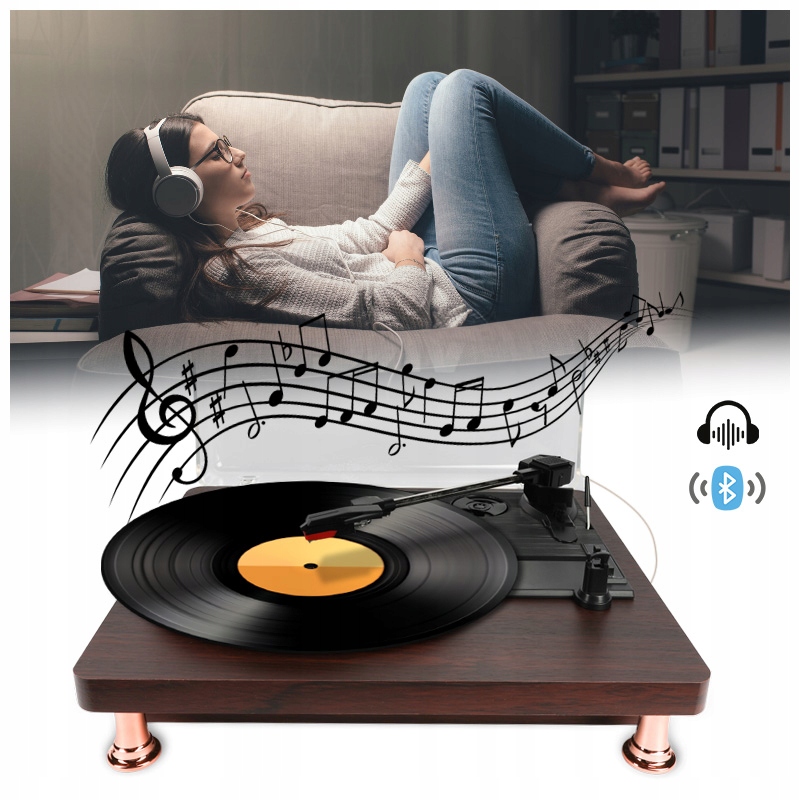 GRAMOFON RETRO Z GŁOŚNIKAMI ODTWARZACZ PŁYT WINYLOWYCH BLUETOOTH AUX RCA Prędkość obrotowa (obr./min) 33 1/3 45 78