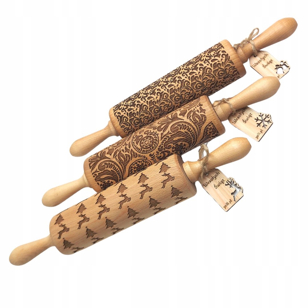 ŚWIĄTECZNY WAŁEK DO CIASTA CIASTEK Z GRAWEREM WZÓR DO WYBORU PLUS GRATIS