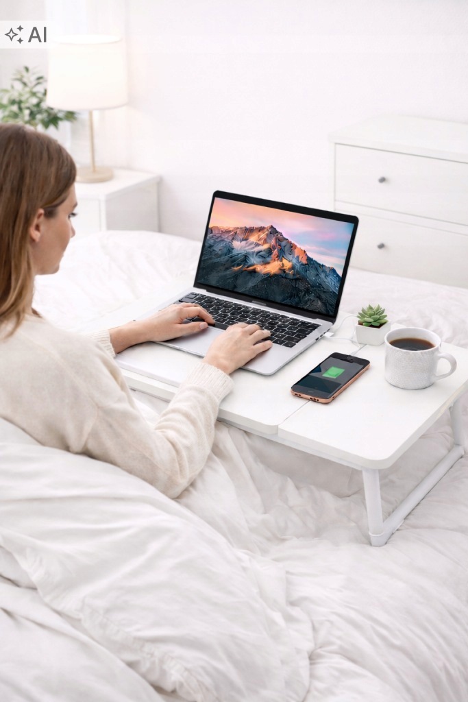 Podstawka stolik pod laptopa do łóżka z poduszką na myszkę tablet i telefon