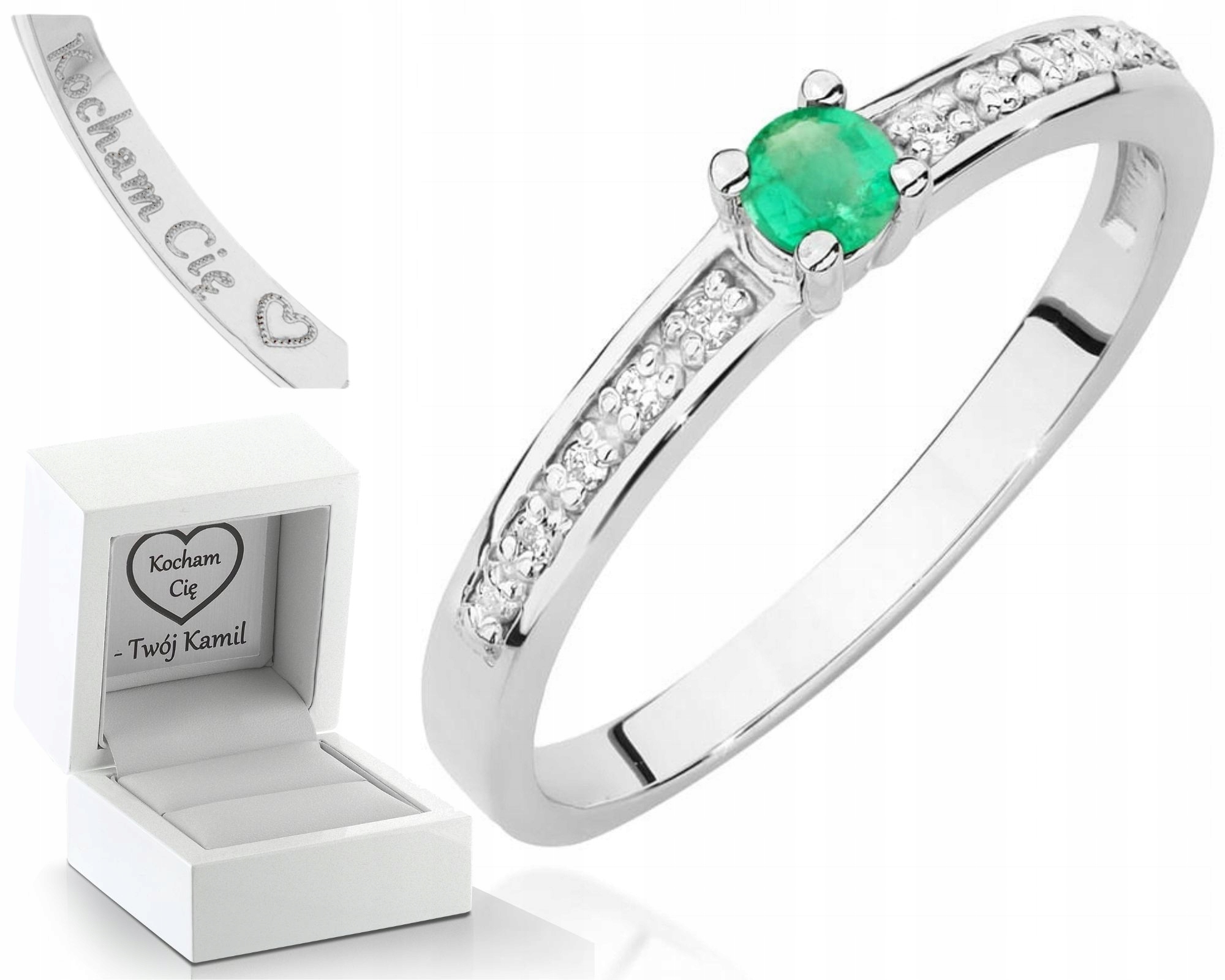 Zlatý Prstýnek Se Smaragdem A Diamanty Bílé Zlato A Brilianty Gravírování 585
