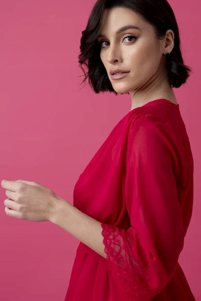 Ballade krátký peniuar z šifonu a krajky L