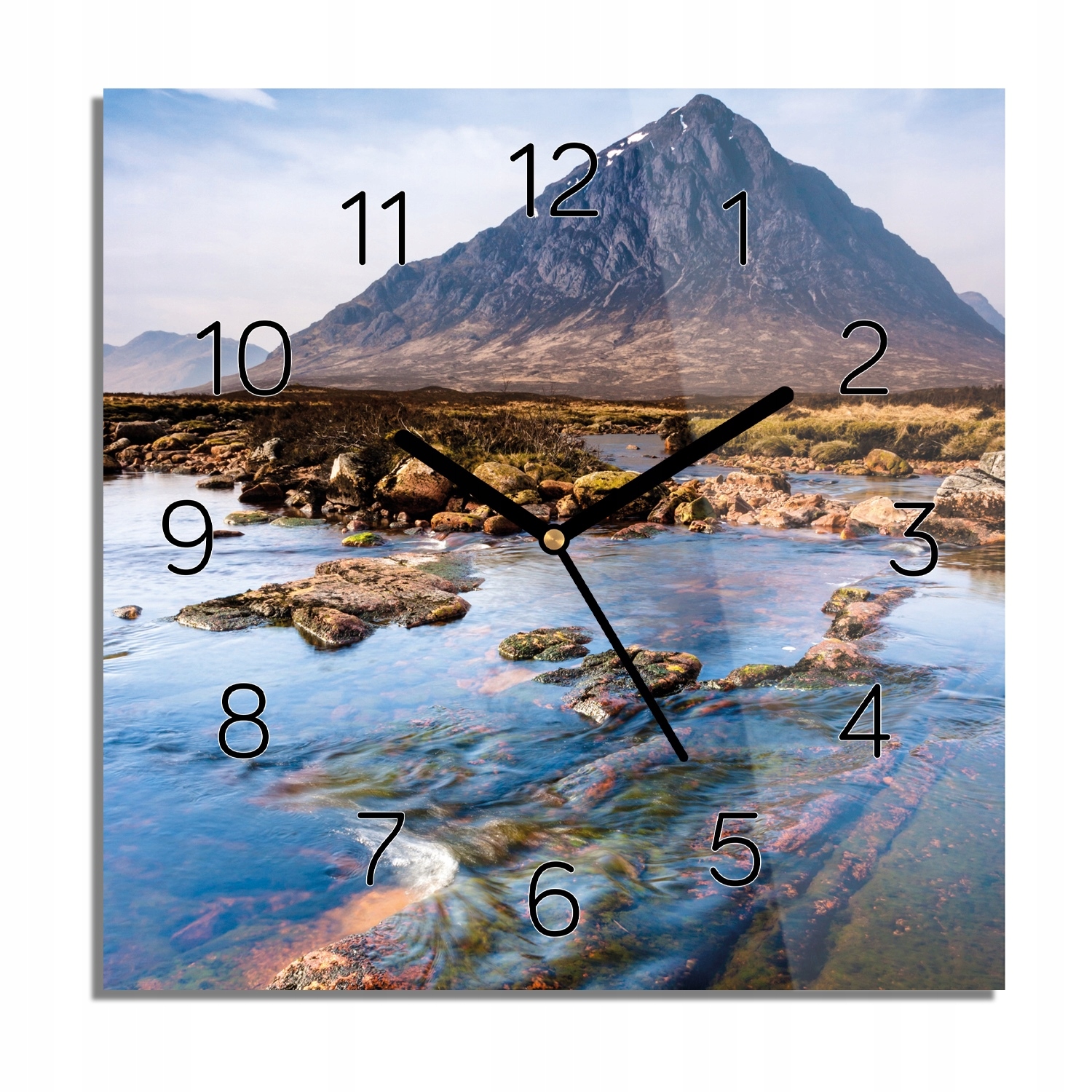

Góra rzeka kamienie zegar na szkle 30x30 z foto