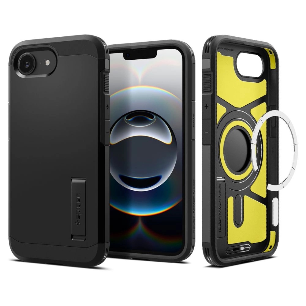 Pouzdro Spigen Tough Armor s MagSafe pro iPhone 16e 17e s podstavcem černé