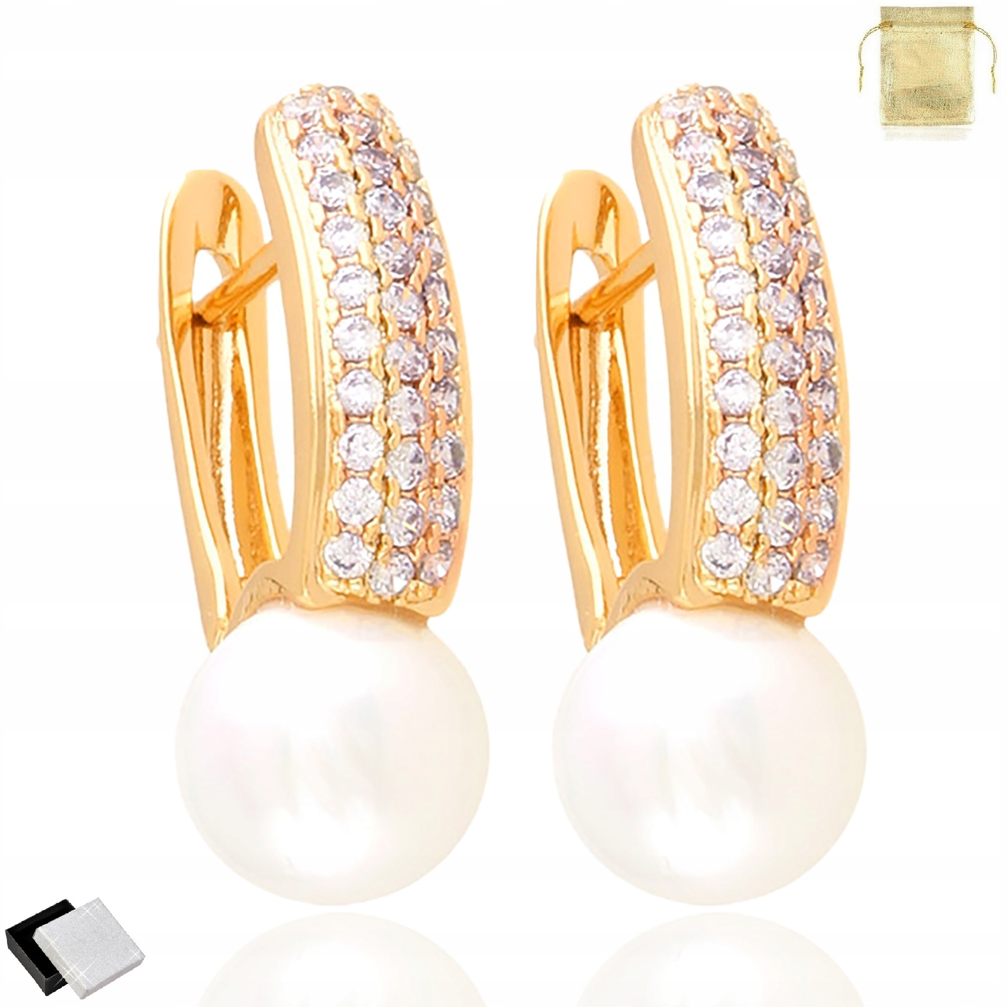 

Pozłacane Kolczyki Z Perłami I Cyrkoniami 18K