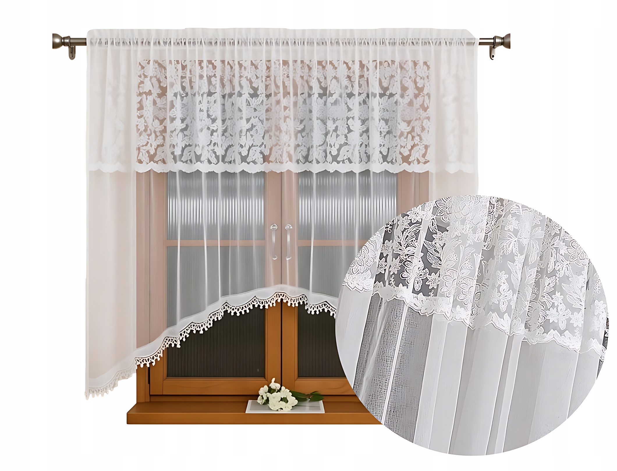 Firana Gotowa Z Koronka I Haftem Firanka Na Taśmie do Salonu 400x150 cm