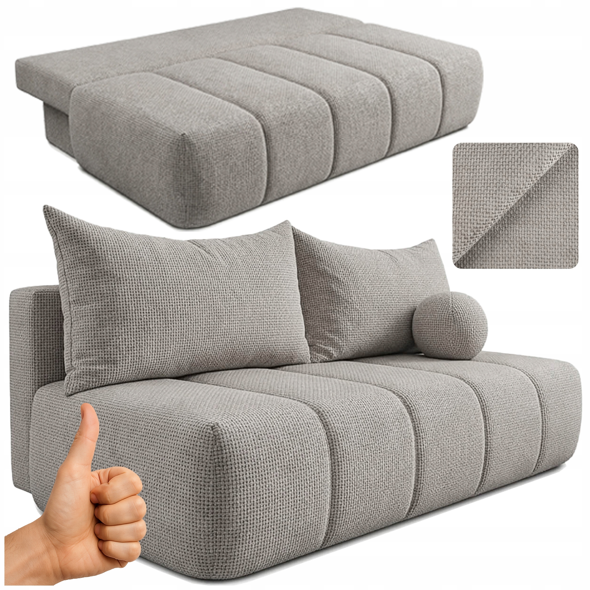 Sofa Rozkładana Kanapa z Funkcją Spania Dwuosobowa Jasnoszara Saria