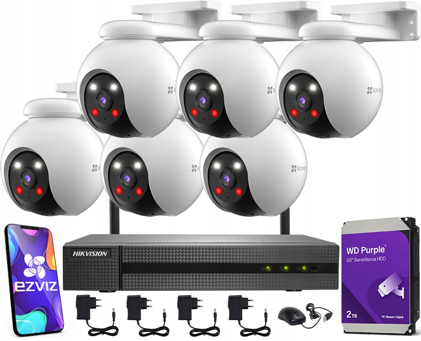 Monitorovací sada WiFi 6 kamer 3Mpx Rekordér Hikvision Disk 2TB