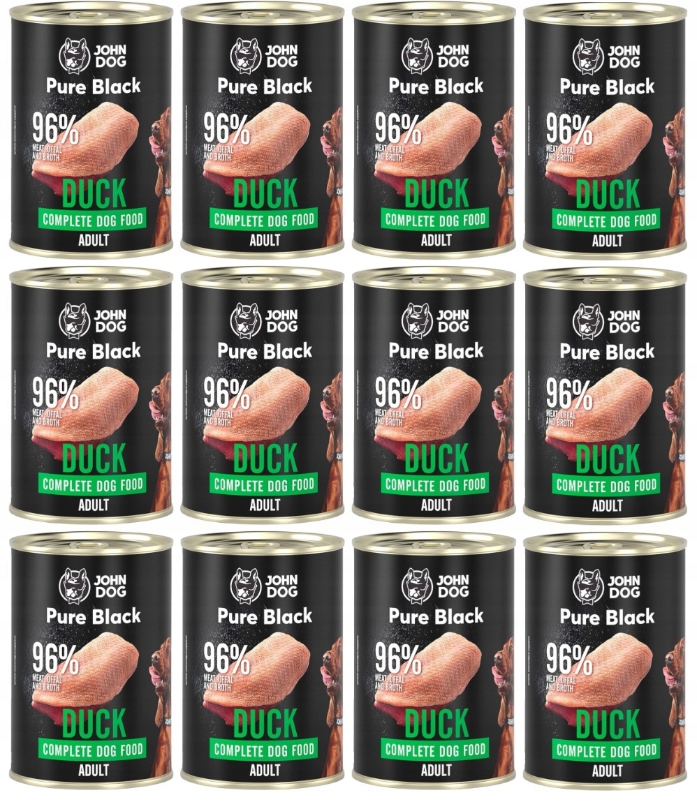 Mokra karma dla psa John Dog Pure Black Dorosły Kaczka 12x400g