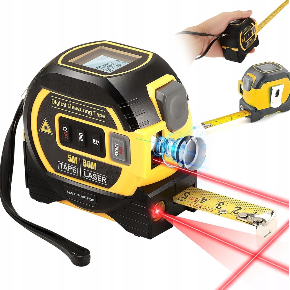 Digitální Laserový Dálkoměr, Měřič Vzdálenosti 60 M S Odvíjecí Páskou 5 m