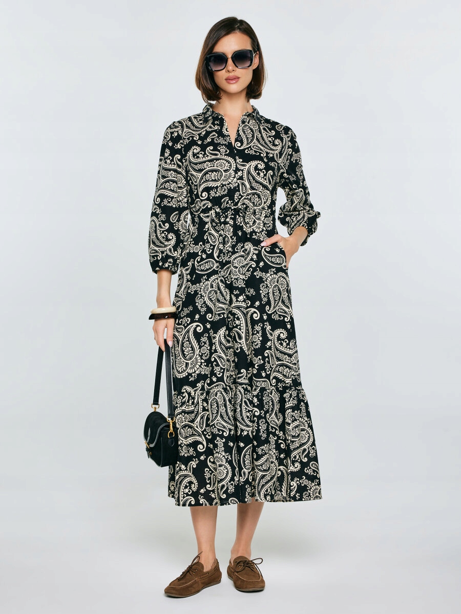 Big Star Sukienka damska midi ze wzorem paisley czarna Mazekin 907 XXL
