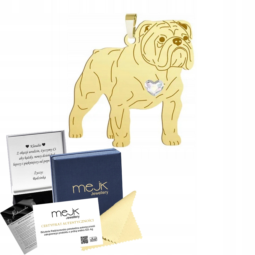 Zlatý přívěsek s psem plemene English Bulldog 925 Šperky Gravírování Bonus