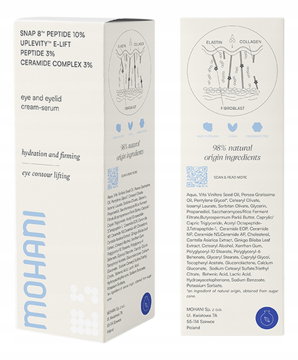 Mohani Krem pod oczy i na powieki z peptydami i ceramidami 15 ml