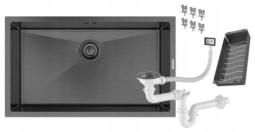 Čierny Jednokomorový Drez BARI74 Sada, Oceľová Vložka