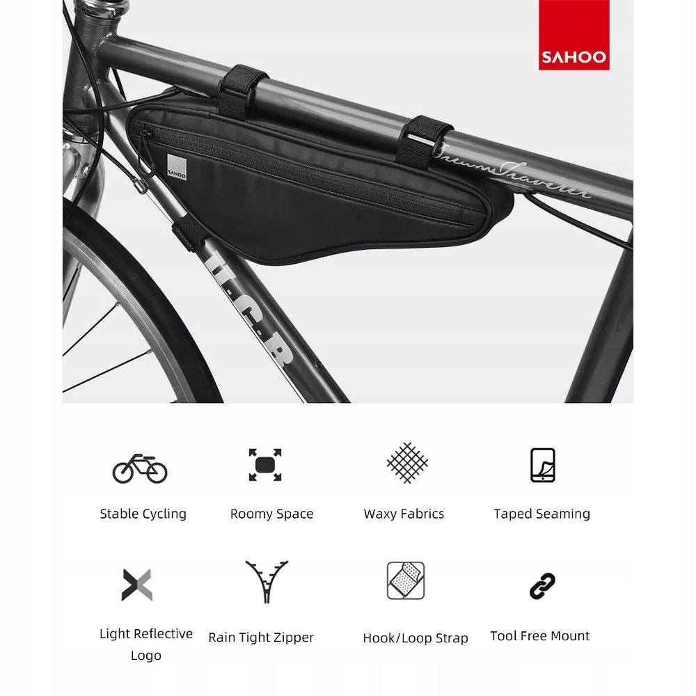 Pojemna Torba Rowerowa pod Ramę Wodoodporna Sakwa Kolor dominujący czarny