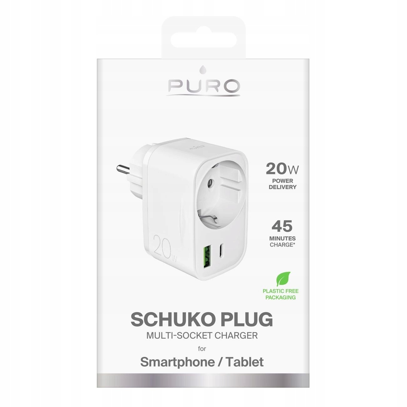 Nabíječka 20W Power Delivery S Konektorem A Zásuvkou Schuko 1X Usb-c 1X Usb