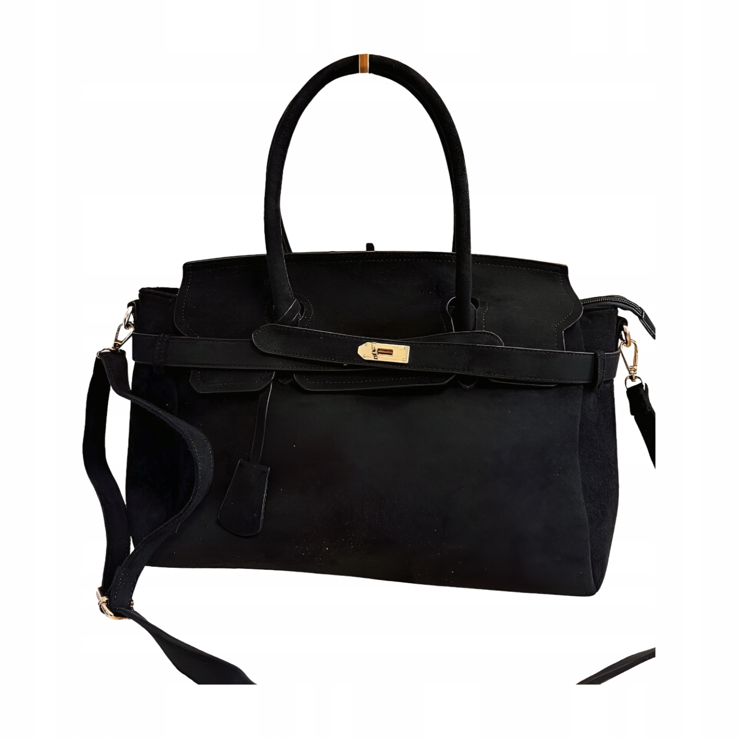 Gallantry shopper kabelka černá z eko semiše s klopou