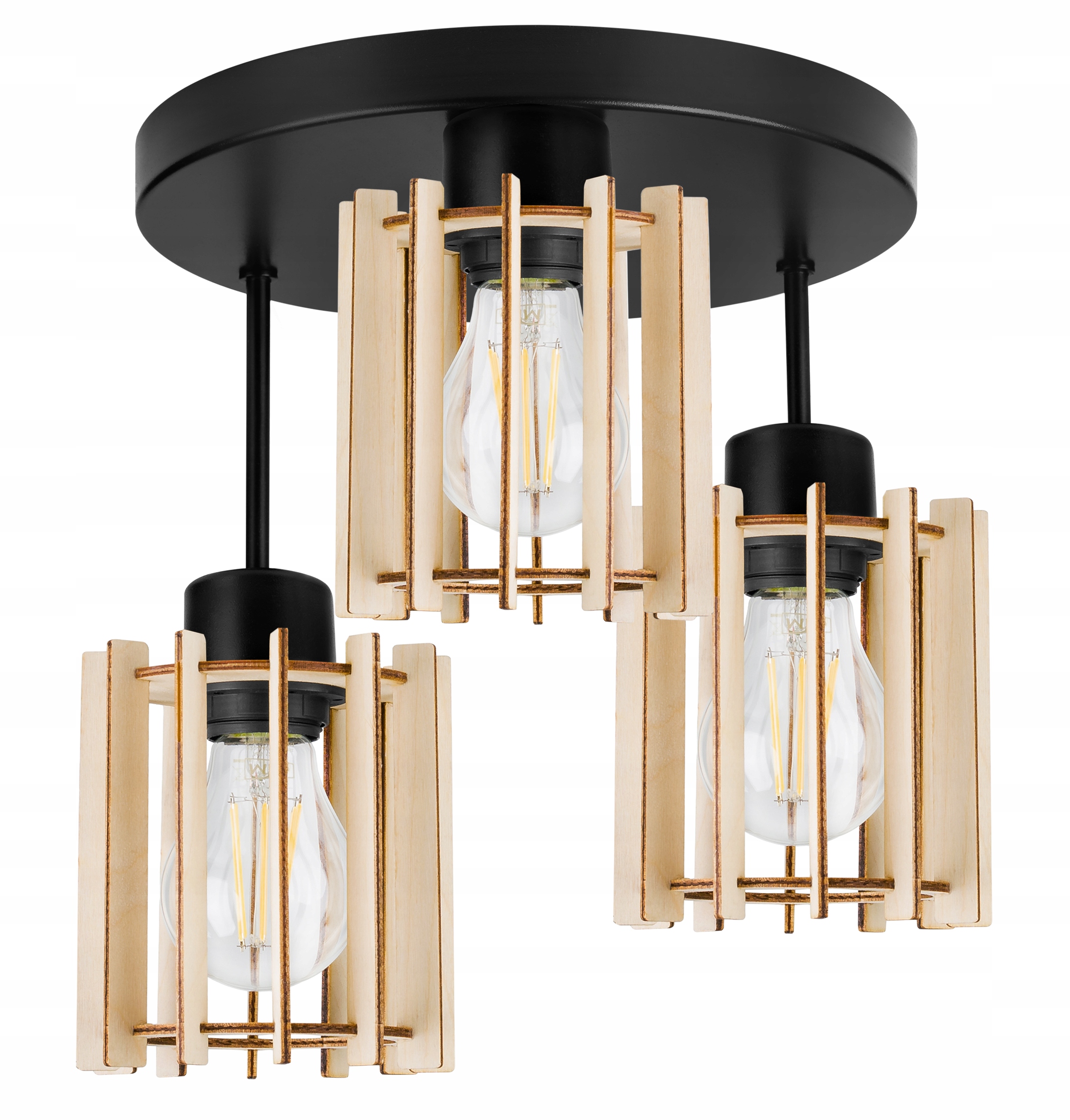 Závěsné Stropní Svítidlo Trojitý Lustr Dřevo Moderní Boho Led