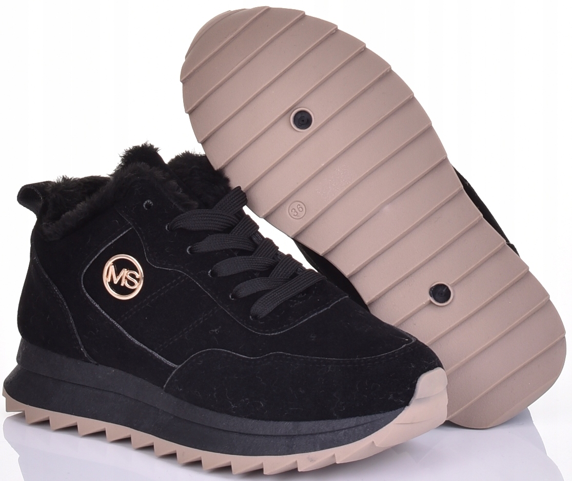 ŚNIEGOWCE DAMSKIE OCIEPLANE BUTY ZIMOWE MODNE NISKIE FUTERKO Wzór dominujący bez wzoru