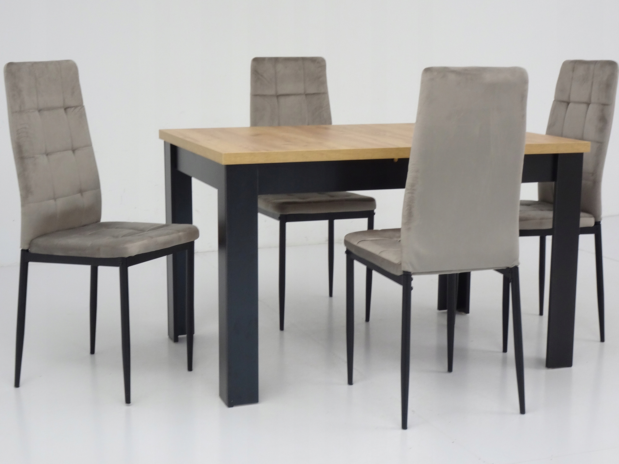 Zestaw stół 80x120 rozkładany do 160 blat DĄB KRAFT 4 TAPICEROWANE krzesła Marka Grande Meble