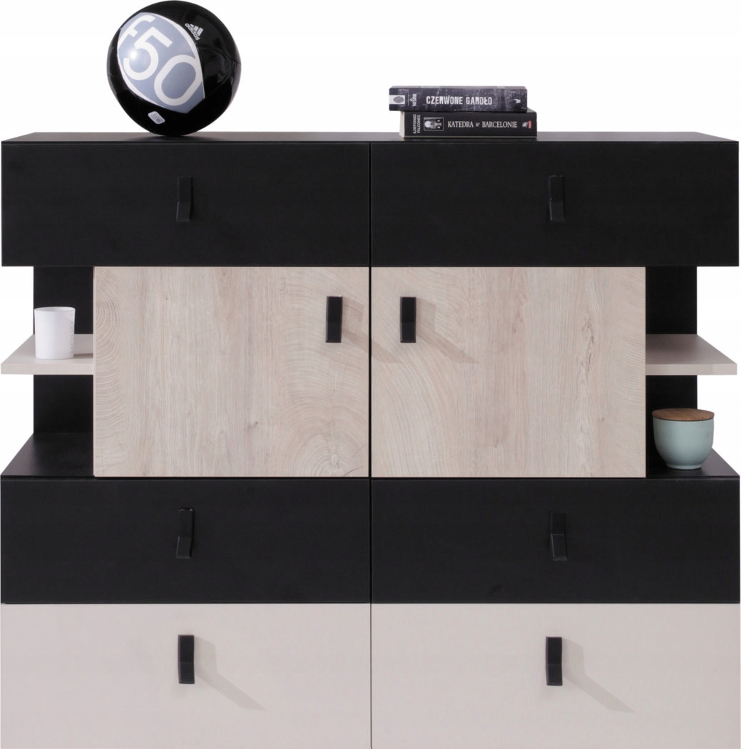 Komoda Iseo 110 cm do obývacího pokoje Ložnice 6 zásuvek Černá