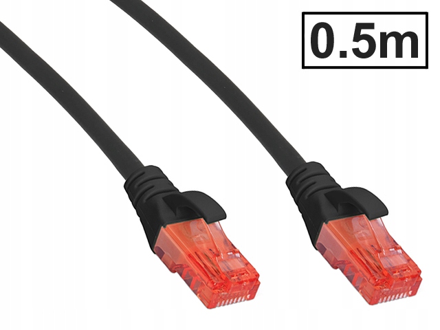 

Patchcord kat.6 Utp RJ45 1:1 Cu AWG26 czarny 0.5m